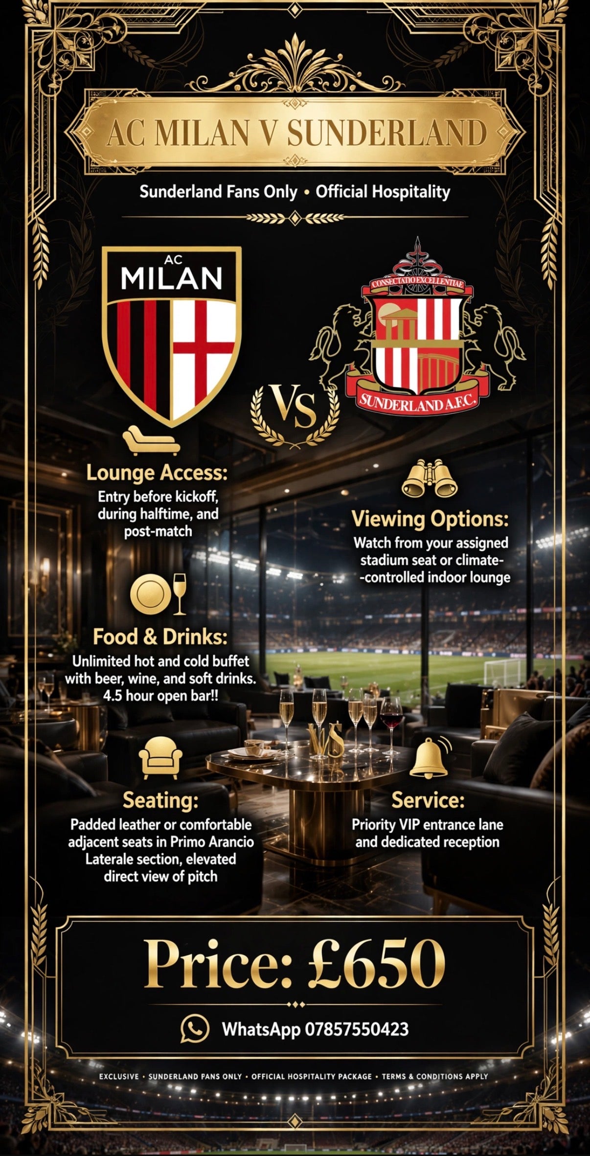 AC Milan V Sunderland VIP Box Seats