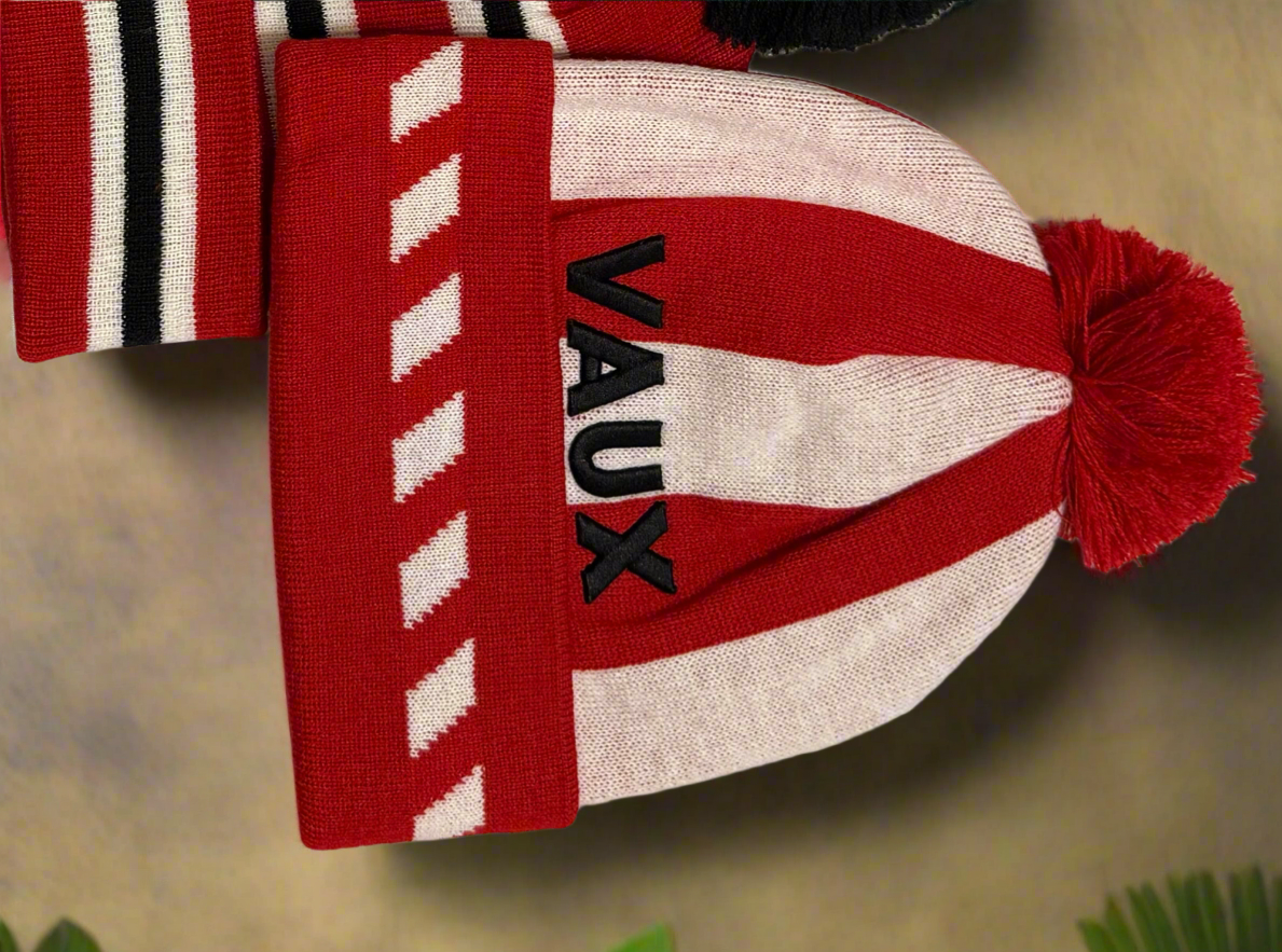 Sunderland x Vaux Bobble Hat – Retro Red & White