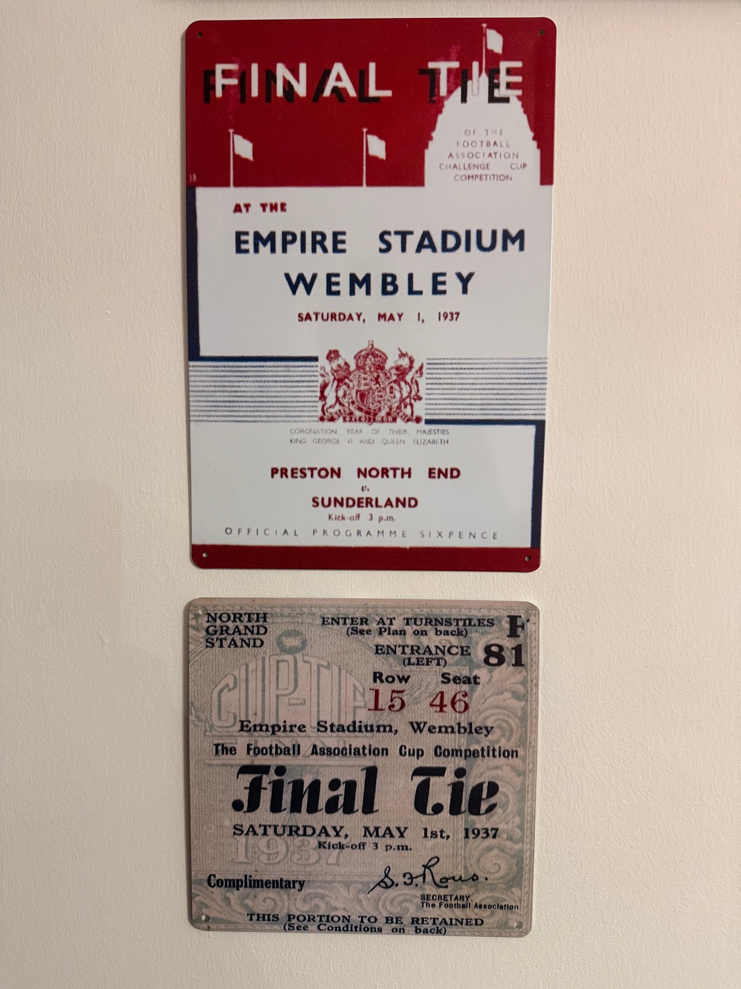 1937 FA Cup Final Ticket – Vintage Metal Wall Sign