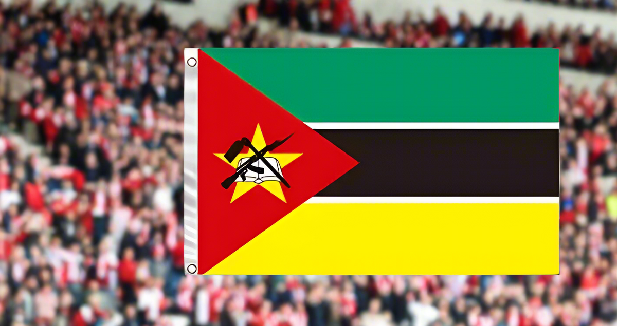Flag of Mozambique with a blurred crowd in the background