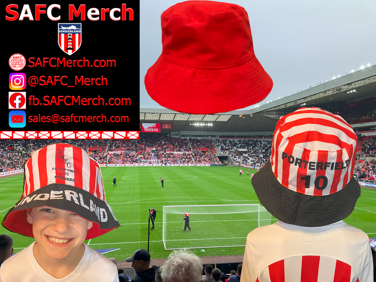 Limited Edition Sunderland 1973 FA Cup Winners Porterfield Reversible Bucket Hat – 100% Cotton