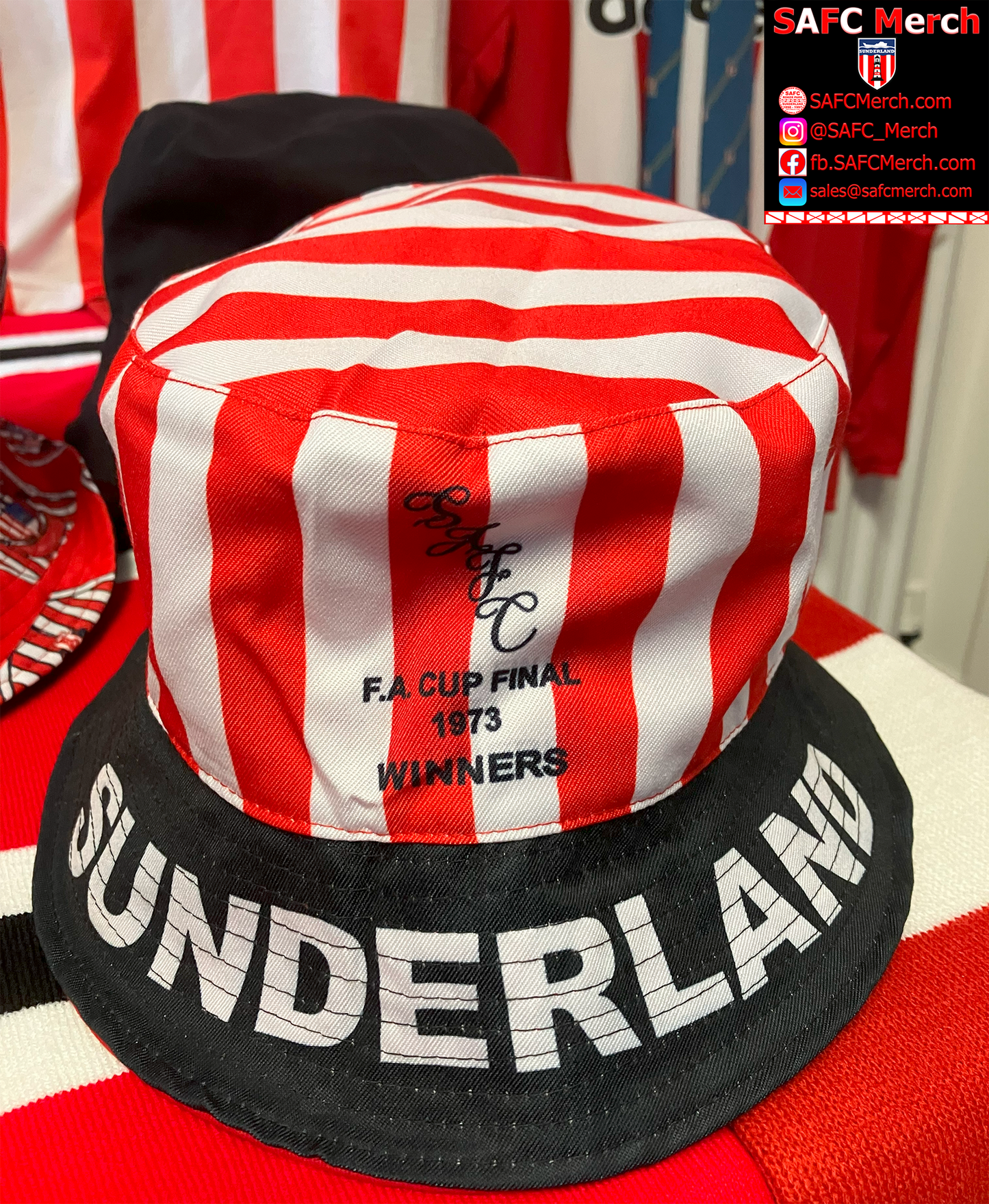 Limited Edition Sunderland 1973 FA Cup Winners Porterfield Reversible Bucket Hat – 100% Cotton