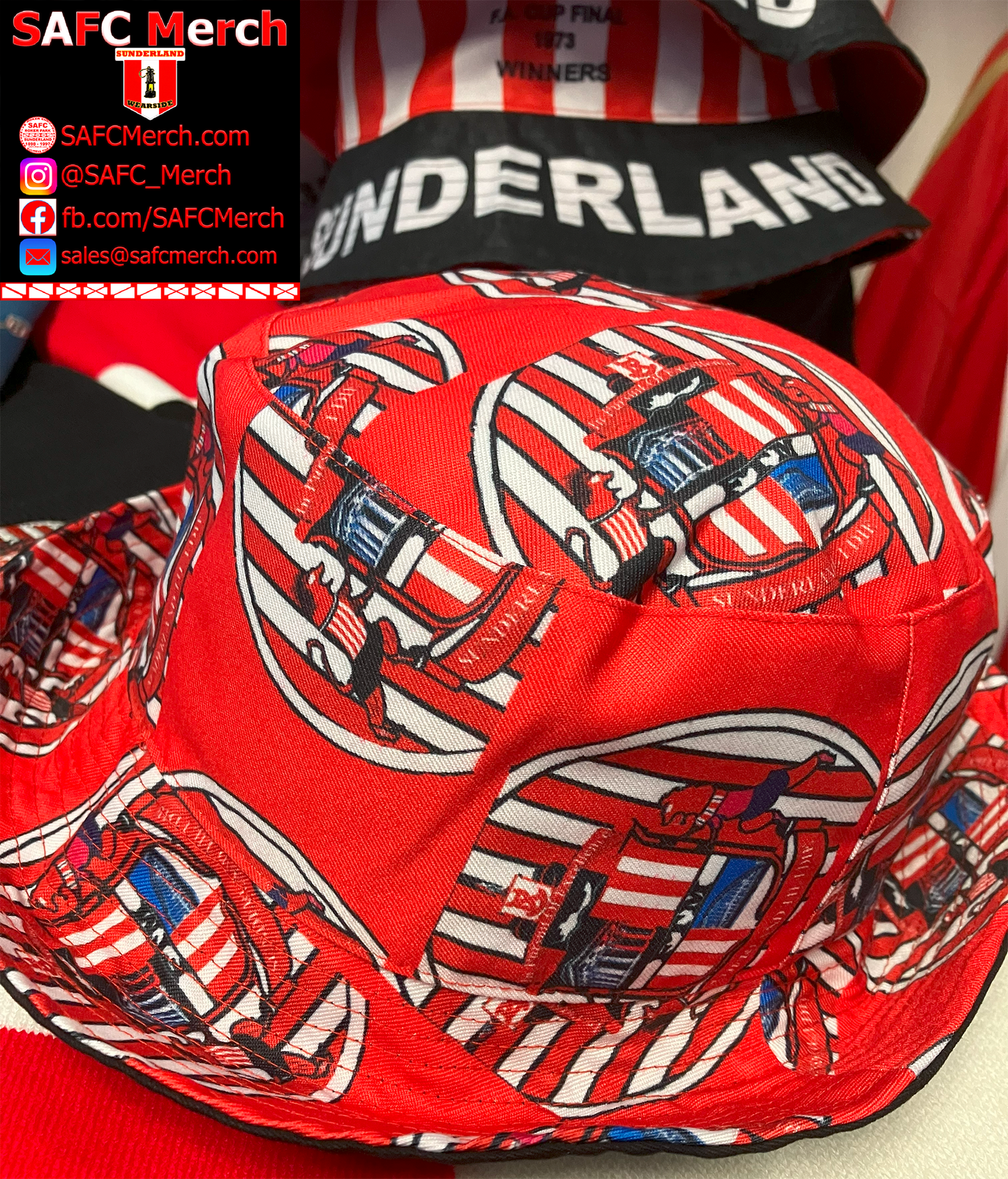 Sunderland Football Reversible Bucket Hat, Adults SAFC - FTM - Mackems - Roker Park - Stadium Of Light - Red & White Army