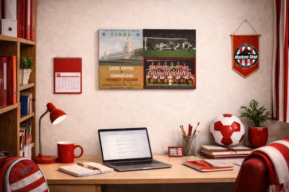 1973 FA Cup collage canvas on a wall.