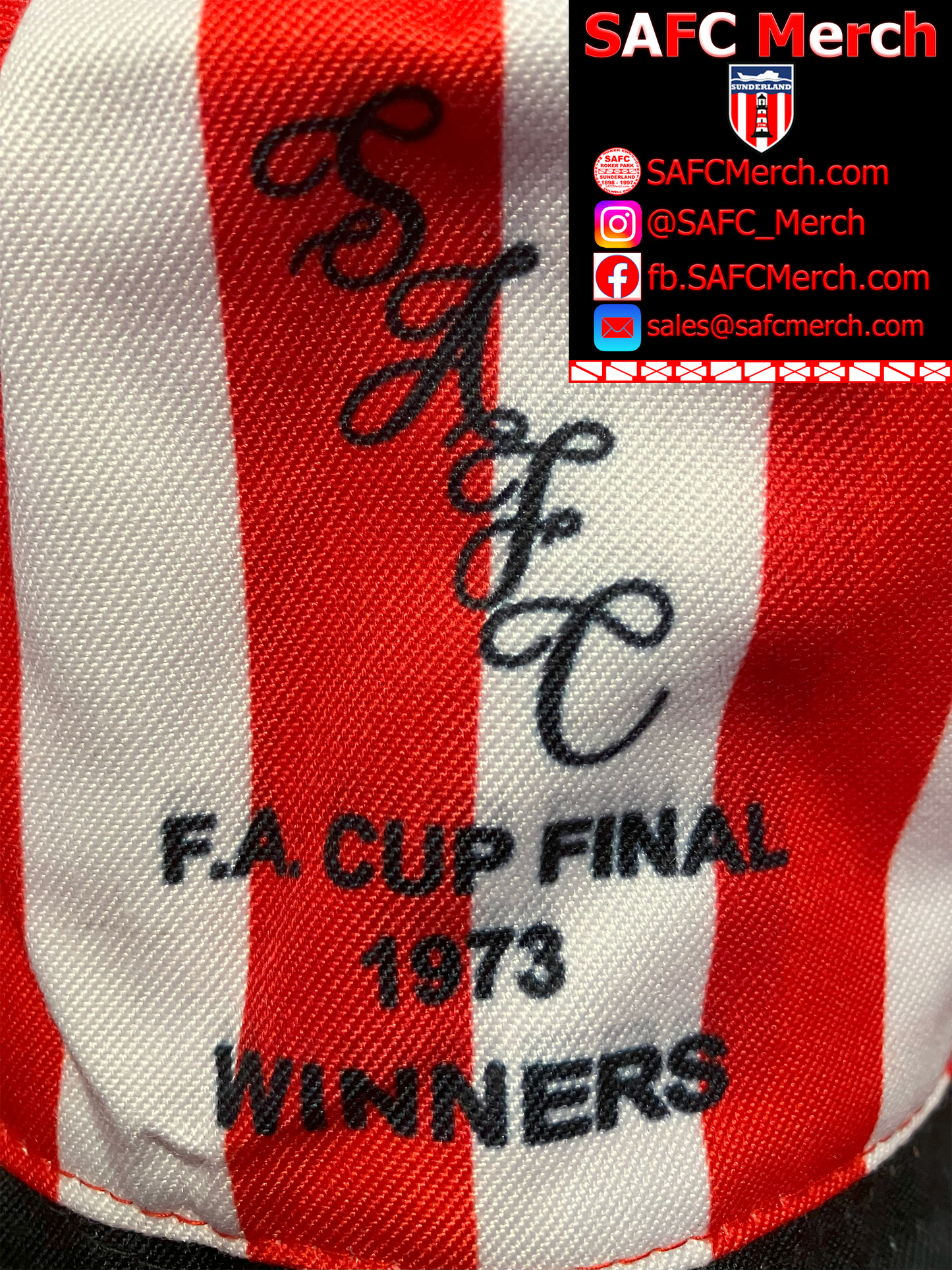Limited Edition Sunderland 1973 FA Cup Winners Porterfield Reversible Bucket Hat – 100% Cotton