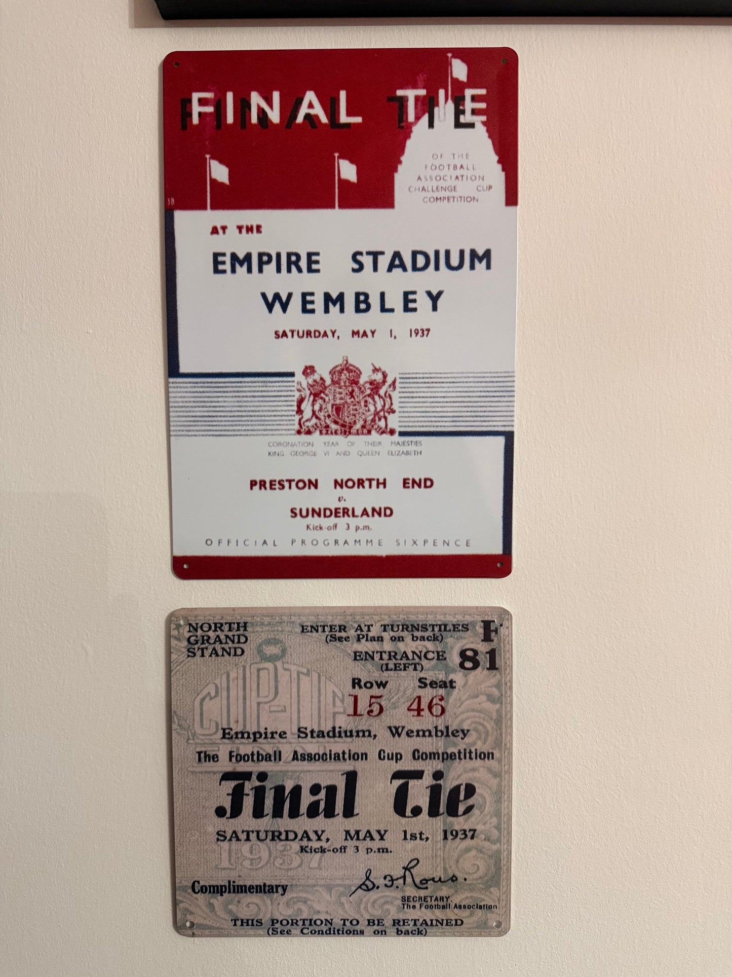 1937 FA Cup Final Metal Sign – Sunderland vs Preston North End