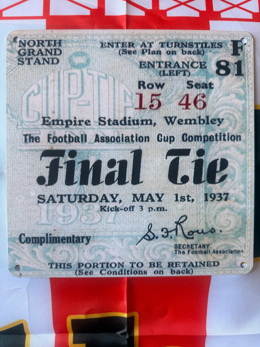 1937 FA Cup Final Ticket – Vintage Metal Wall Sign