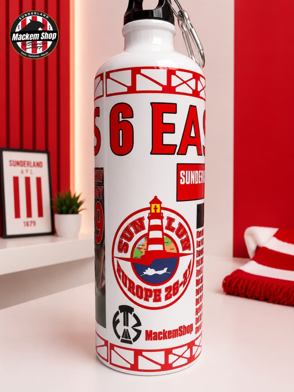 Premium Sunderland water bottle featuring exclusive European Tour 26/27 graphics.