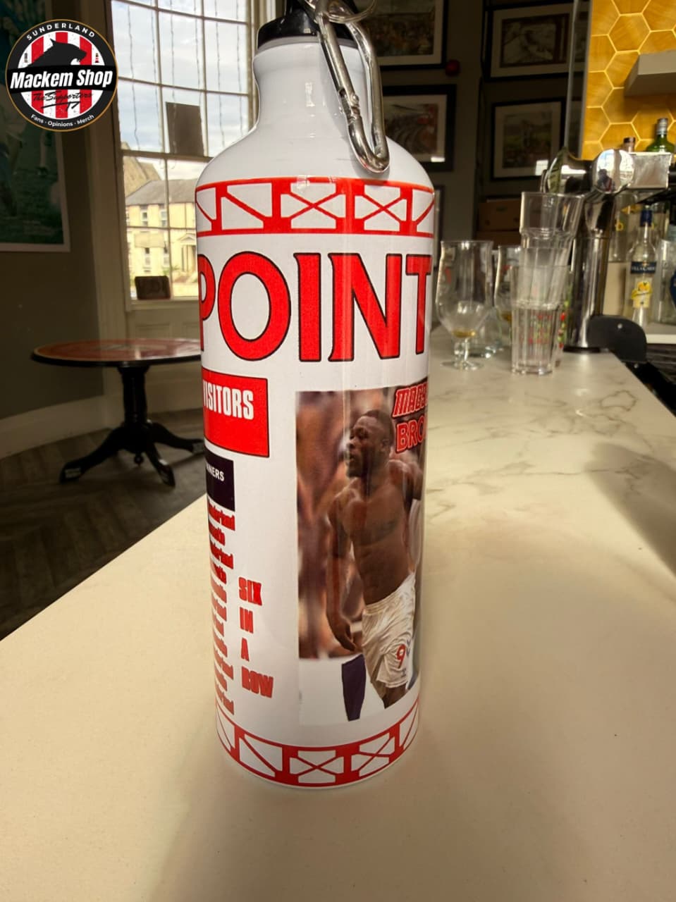 750ml reusable Sunderland bottle with premium full-colour Six Easy Points graphics.