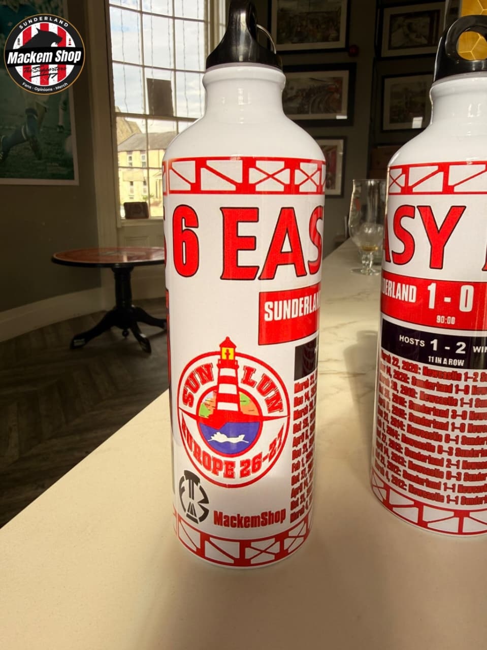 Six Easy Points – Euro Edition water bottle designed for Sunderland fans.