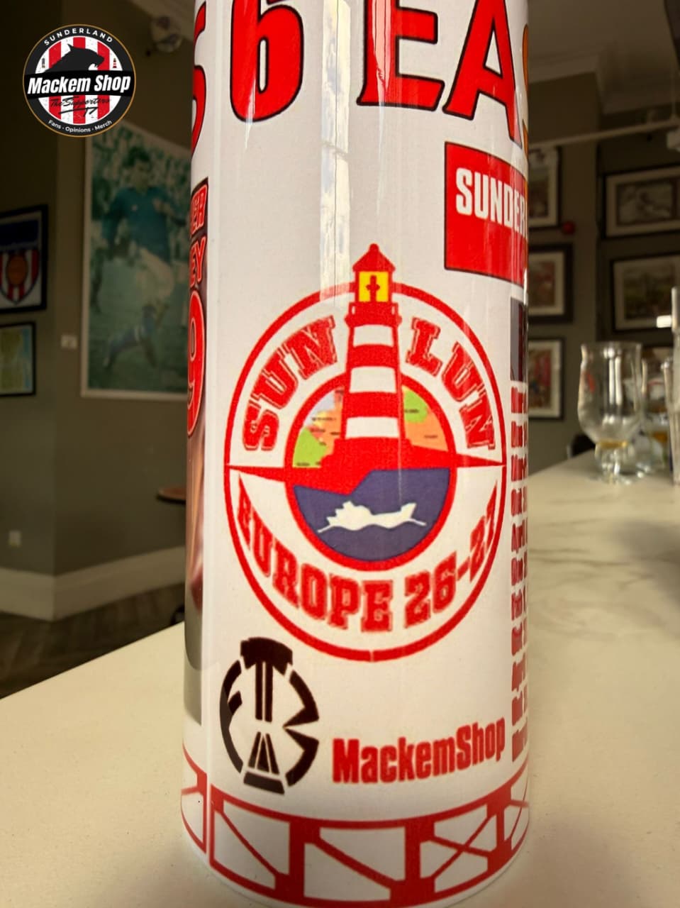 Exclusive Sunderland 750ml water bottle with eye-catching European Tour design.