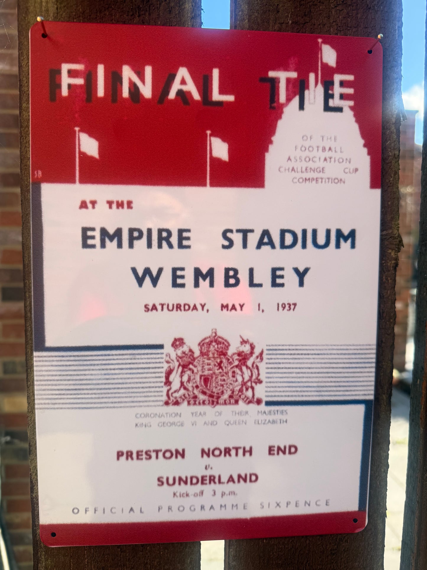 1937 FA Cup Final Metal Sign – Sunderland vs Preston North End