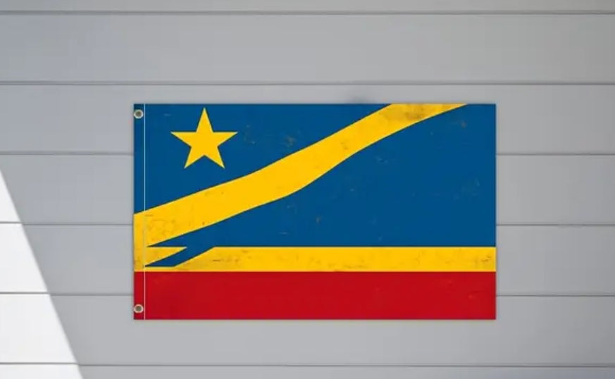 Flag of the Democratic Republic of the Congo on a gray background