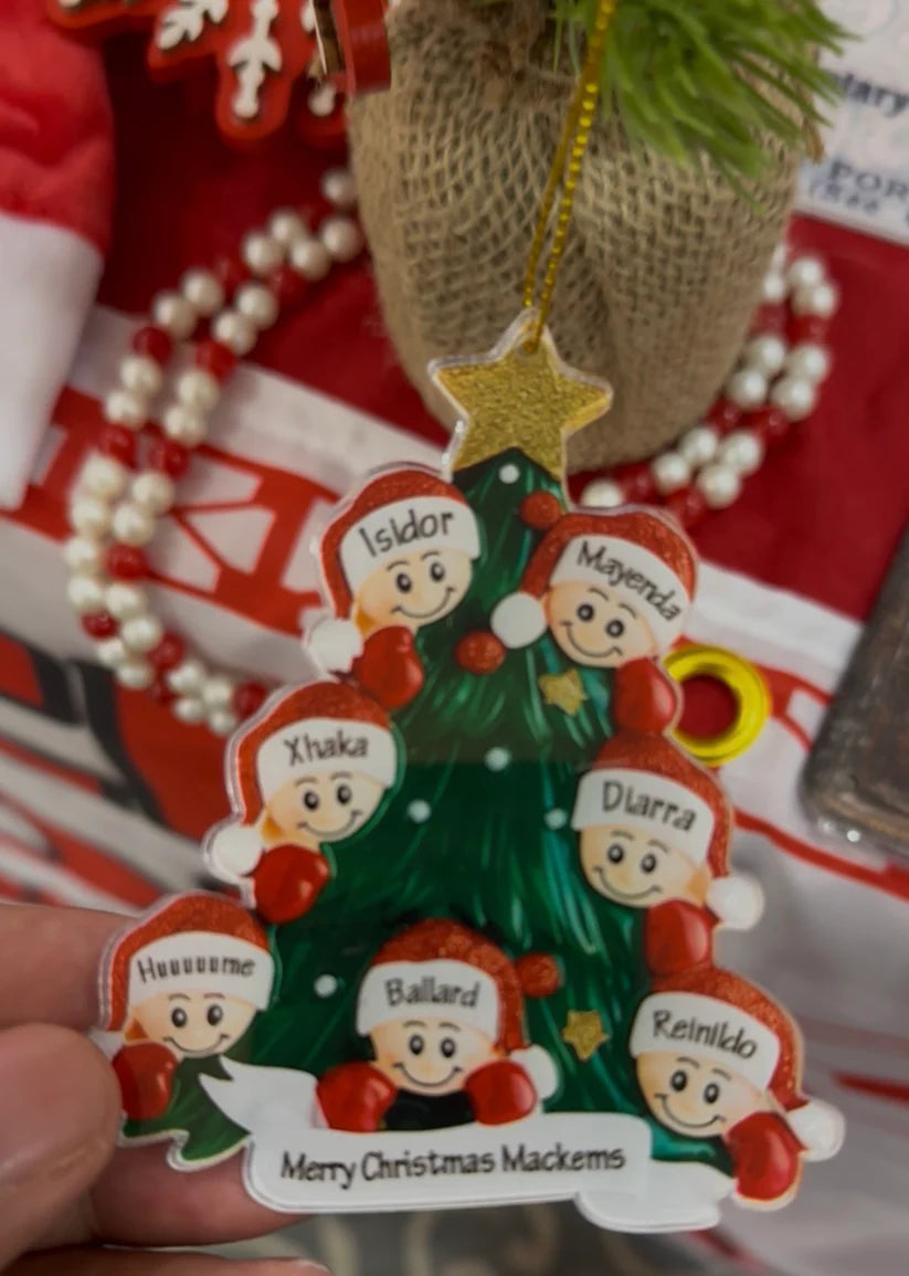 Personalized Christmas tree ornament with Sunderland Afc players as cartoon characters held against a festive background.