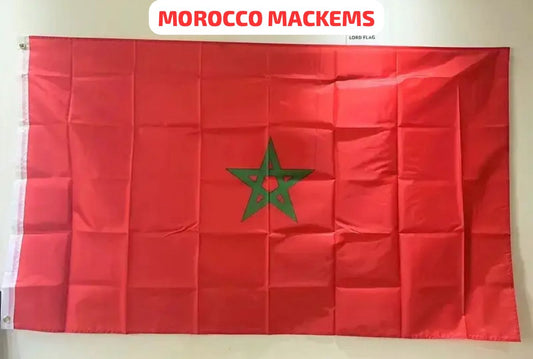 Red flag with green star on a white background, branded 'Morocco Mackems'.