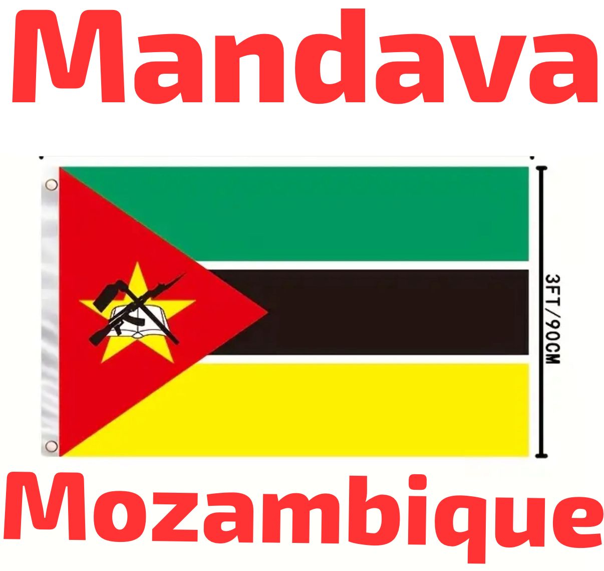 Flag of Mozambique with 'Mandava' and 'Mozambique' text on a white background