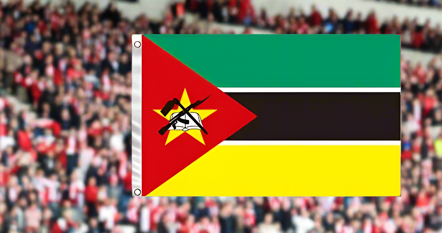 Flag of Mozambique with a blurred crowd in the background
