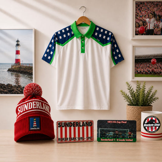 Sunderland themed items including a shirt, hat, and Fridge Magnets.