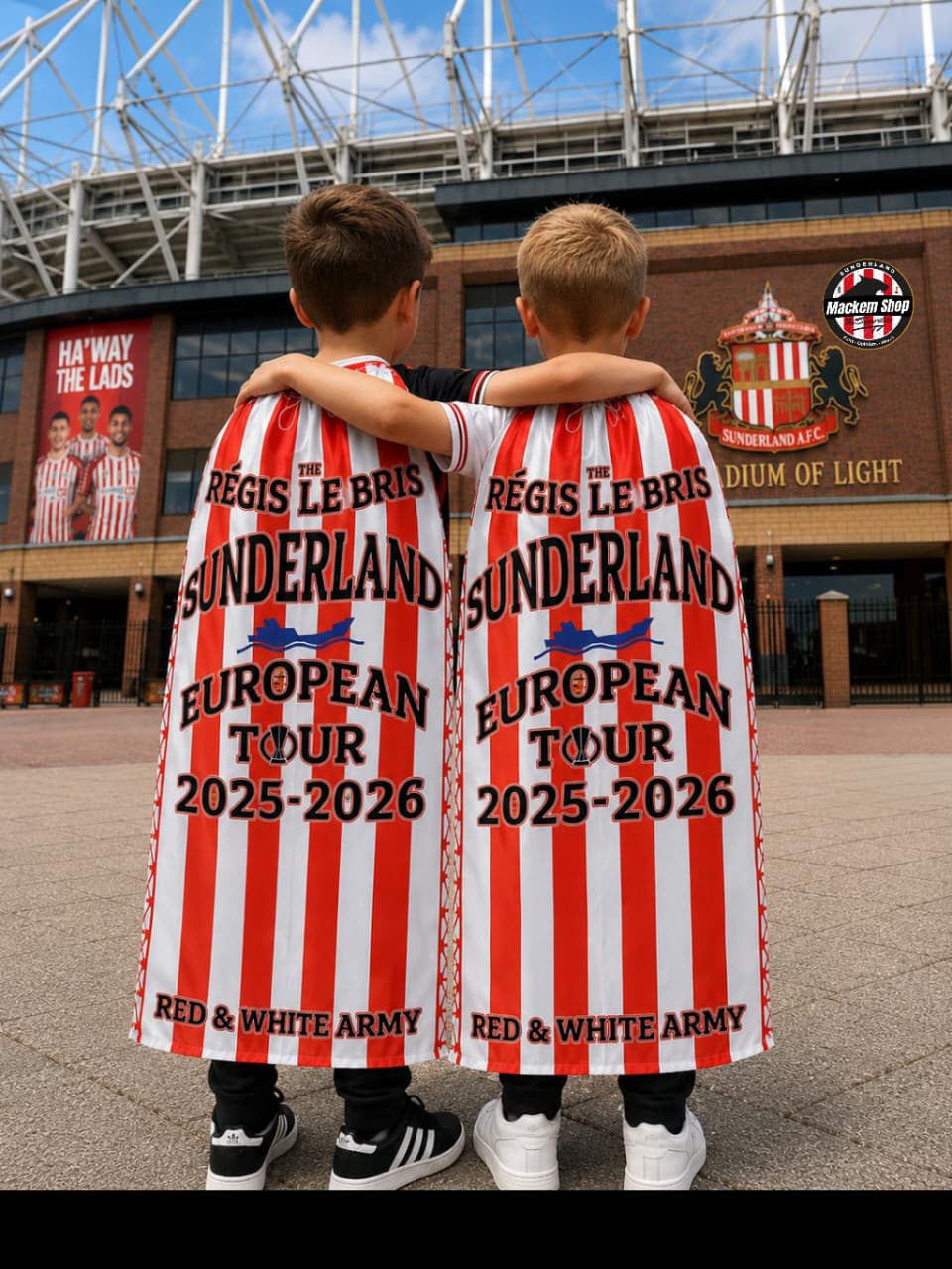 Régis Le Bris European Tour Flag Cape – Red & White Army Edition (100cm x 60cm) | MackemShop Exclusive