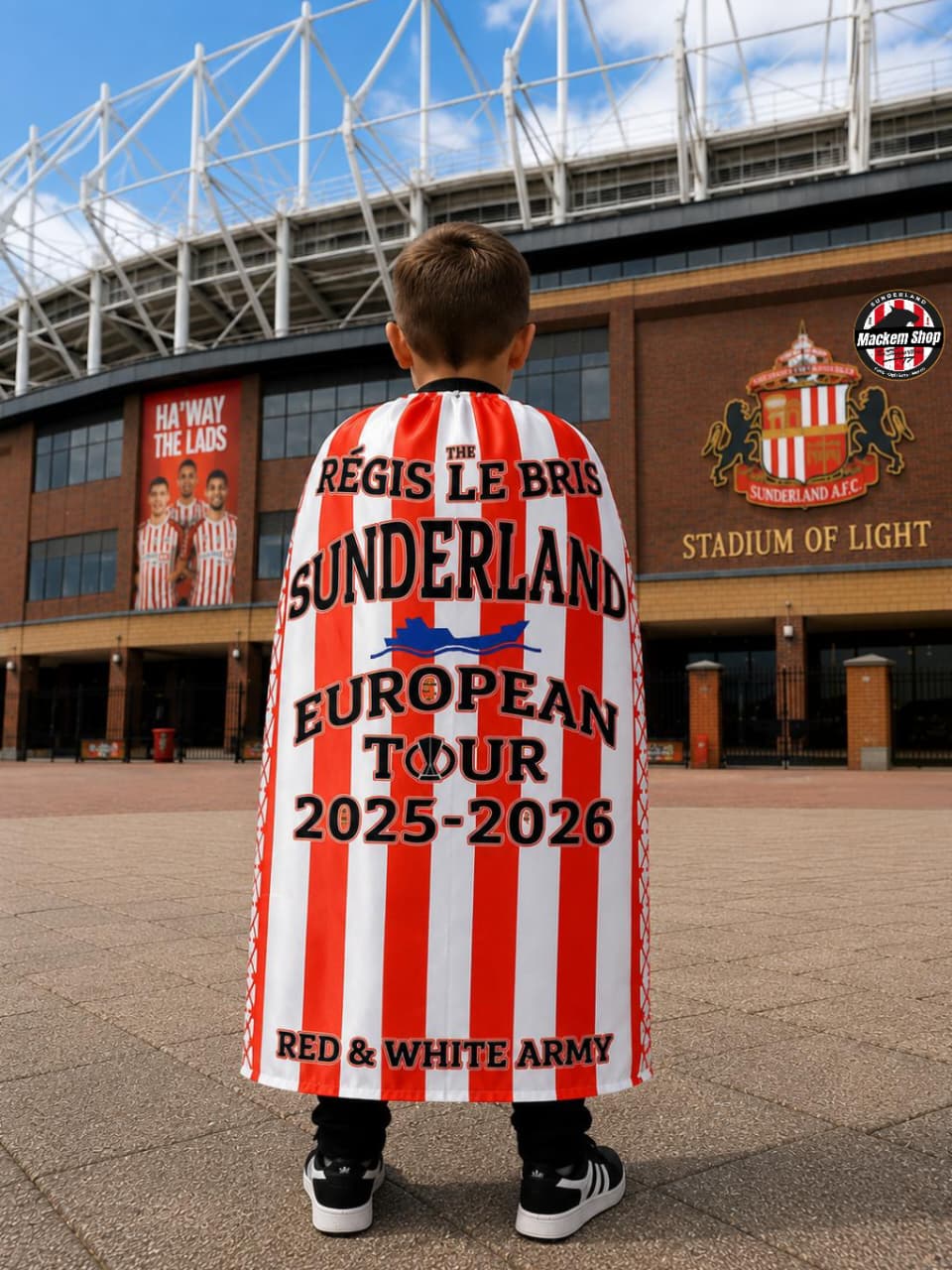 Régis Le Bris European Tour Flag Cape – Red & White Army Edition (100cm x 60cm) | MackemShop Exclusive