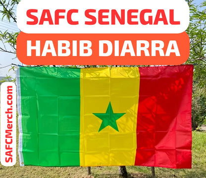 Senegalese flag with 'SAFC Senegal Habib Diarra' text and SAFCMerch.com logo.