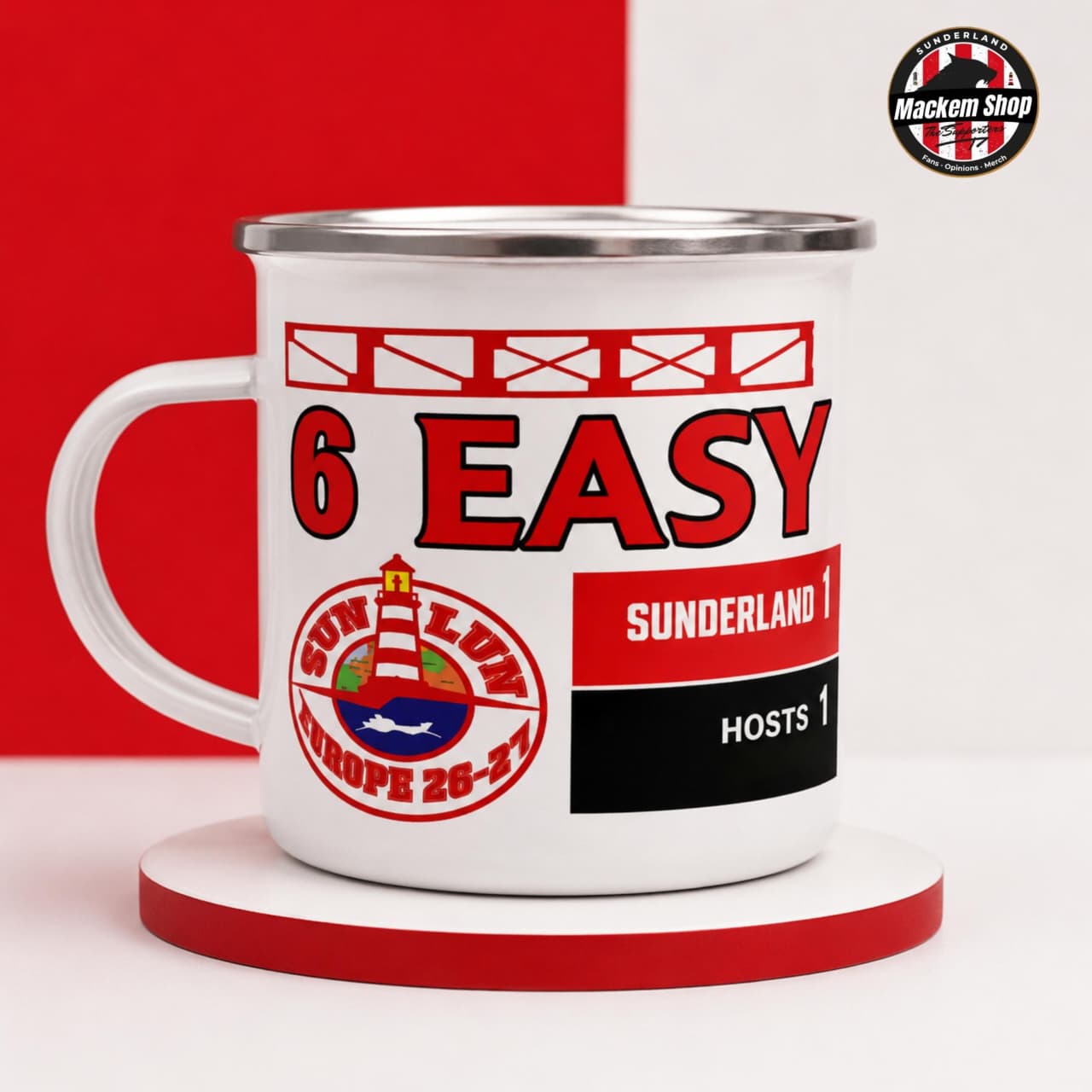 Six Easy Points – European Tour Edition Enamel Mug by MackemShop.