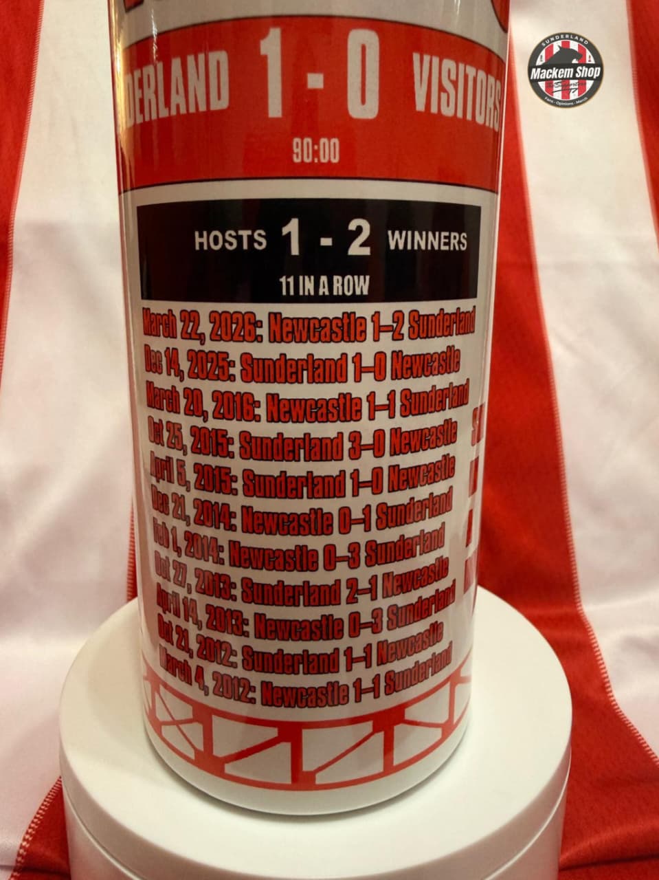 11 matches Unbeaten streak score printed on water bottle 