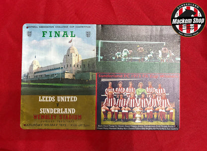 Memorabilia card featuring Leeds United and Sunderland with Wembley Stadium on a red background.