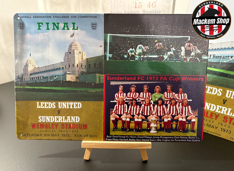 Memorabilia card featuring Leeds United vs Sunderland 1973 FA Cup Final at Wembley Stadium