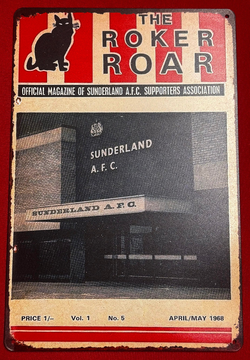 Cover of 'The Roker Roar' magazine featuring Sunderland AFC, with a red border and black and white text.