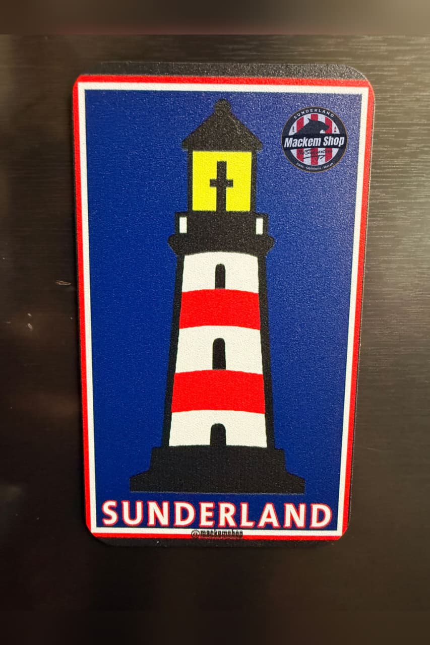 Lighthouse-shaped product with 'Sunderland' text on a blue background