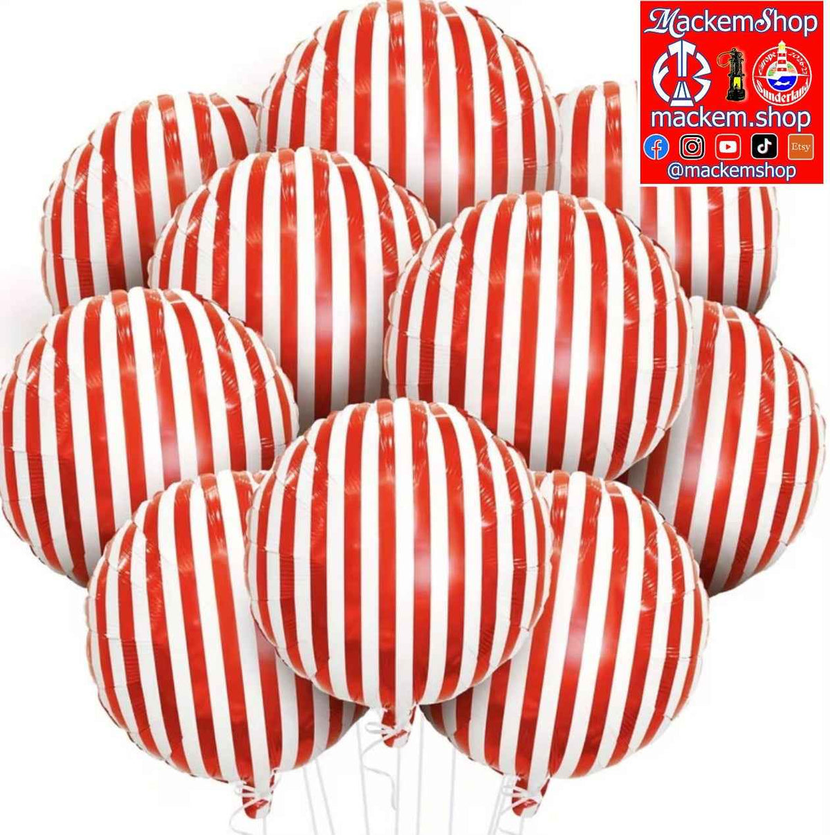 Sunderland Red & White Striped Foil Balloons | MackemShop Exclusive