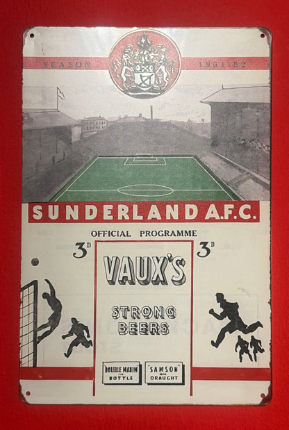 Vintage Sunderland A.F.C. football programme cover with stadium illustration and advertising.