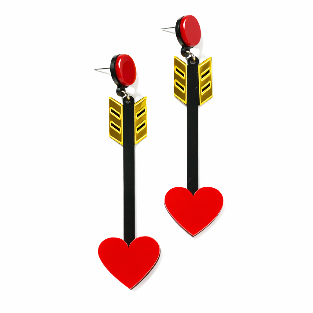 MackemLass Red Heart Arrow Drop Earrings