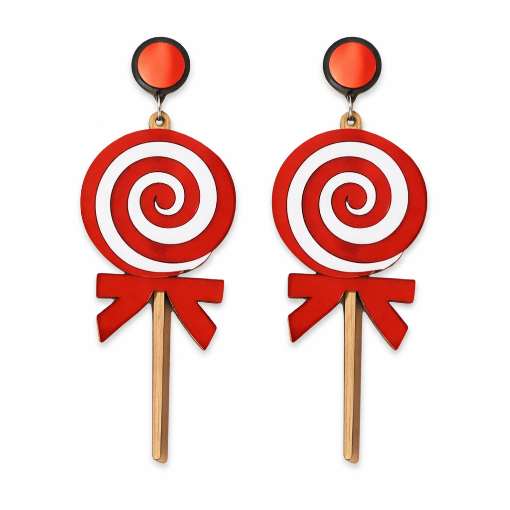 MackemLass Red Swirl Lollipop Drop Earrings