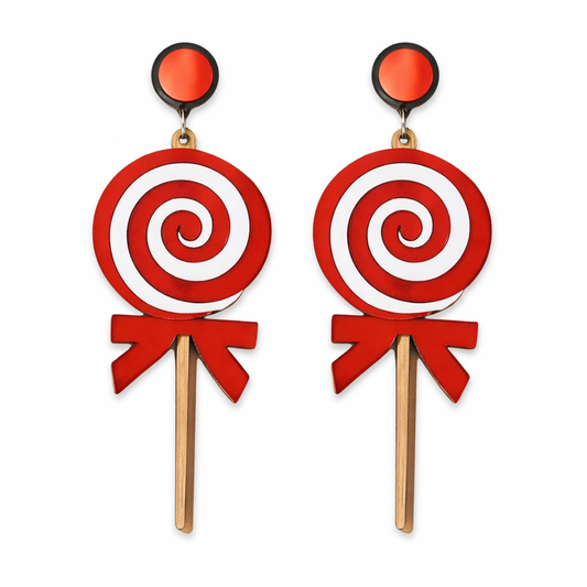 MackemLass Red Swirl Lollipop Drop Earrings