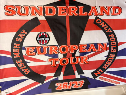 Flag with Sunderland text and Union Jack design, featuring a Mackem Shop logo.